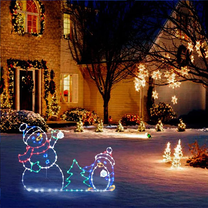 BowLift | Animated LED Snowball Fight Light | Outdoor Snowman & Penguin Christmas Decor