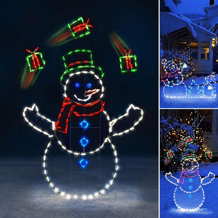 BowLift | Animated LED Snowball Fight Light | Outdoor Snowman & Penguin Christmas Decor