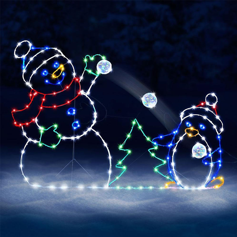BowLift | Animated LED Snowball Fight Light | Outdoor Snowman & Penguin Christmas Decor