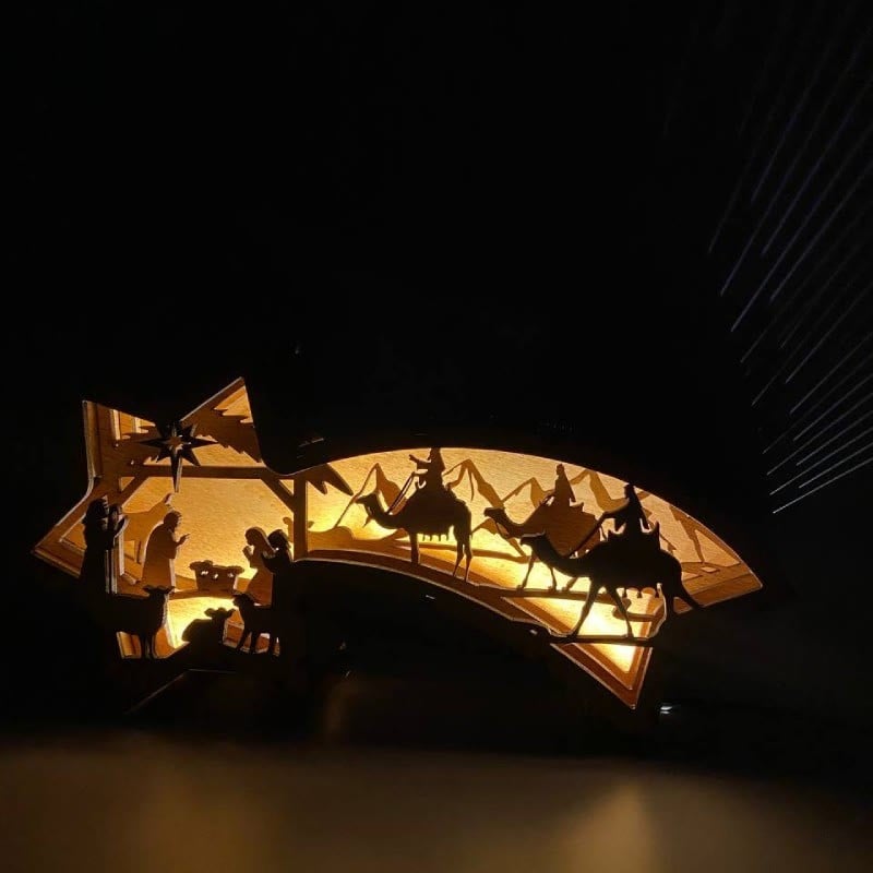 BowLift | LED Christmas decorations in wood Nativity Scene Star-shaped desk lamp