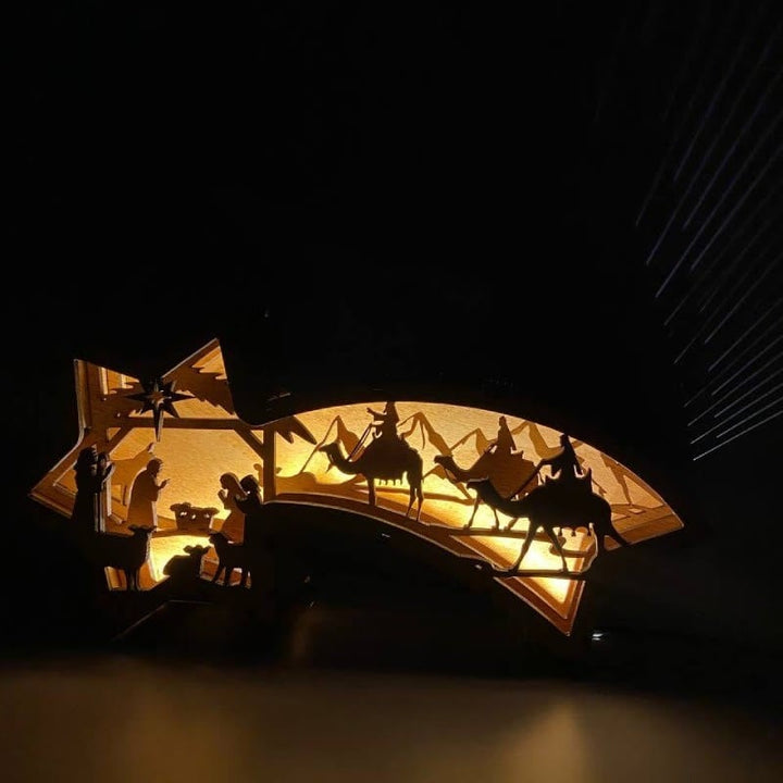 BowLift | LED Christmas decorations in wood Nativity Scene Star-shaped desk lamp