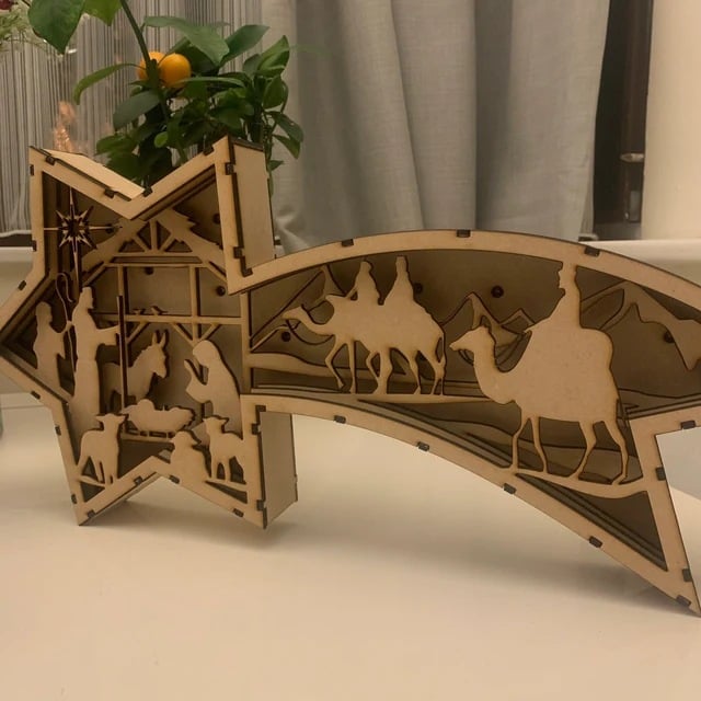 BowLift | LED Christmas decorations in wood Nativity Scene Star-shaped desk lamp