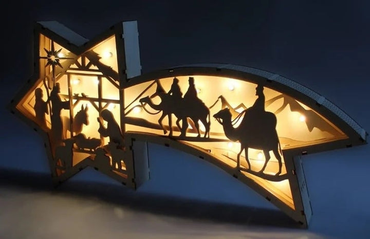 BowLift | LED Christmas decorations in wood Nativity Scene Star-shaped desk lamp