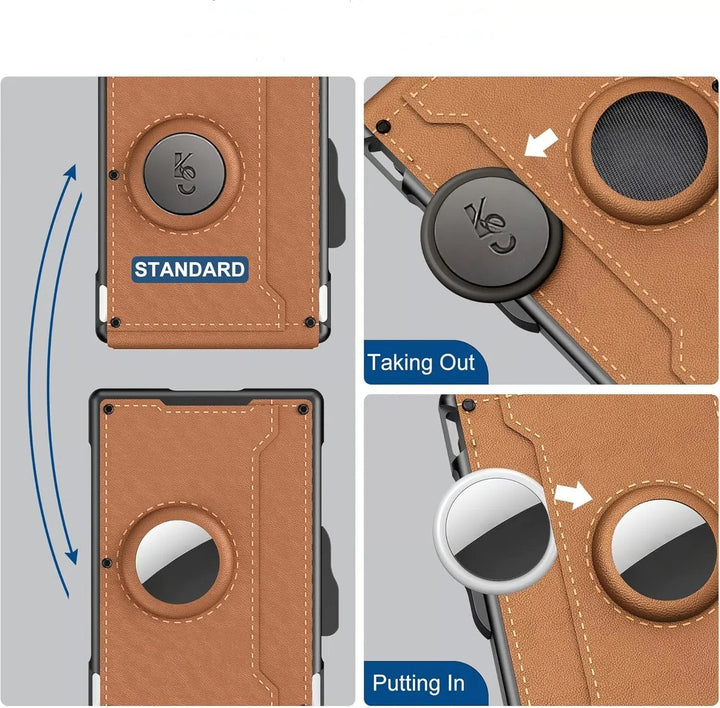 BowLift | Pop Up aluminum bag Money Clip Slim Leather Slots Credit Card Holder RFID Blocking Bifold Minimalist Wallet