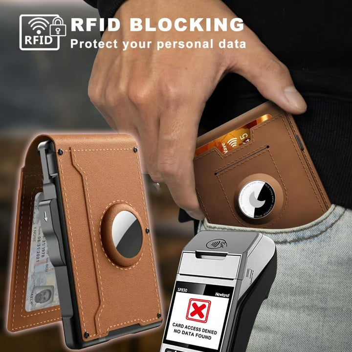 BowLift | Pop Up aluminum bag Money Clip Slim Leather Slots Credit Card Holder RFID Blocking Bifold Minimalist Wallet