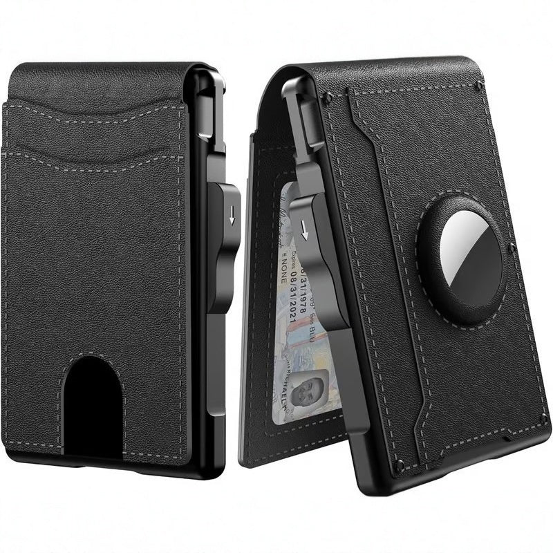 BowLift | Wallet for men - with pop-up aluminum case Minimal wallet with leather money clip with space for credit cards RFID blocking