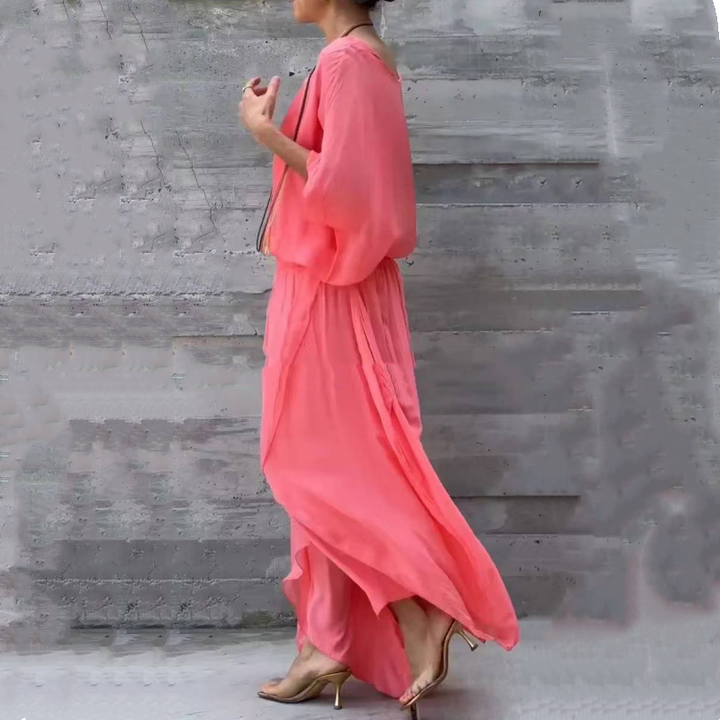 BowLift | 2-piece chiffon set with loose top and pants with wide split