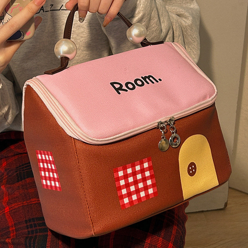 BowLift | Color block colored, house-shaped handheld cosmetic bag with large capacity