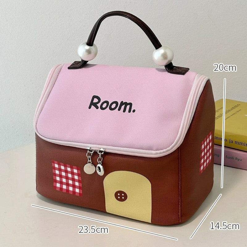 BowLift | Color block colored, house-shaped handheld cosmetic bag with large capacity