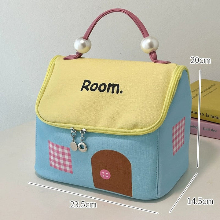 BowLift | Color block colored, house-shaped handheld cosmetic bag with large capacity