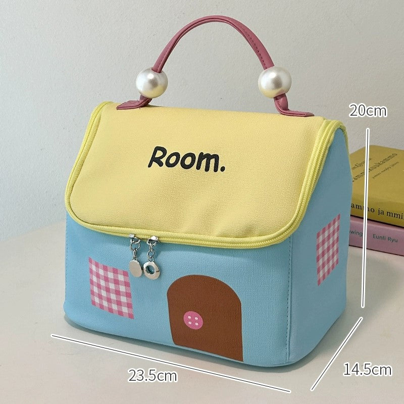 BowLift | Color block colored, house-shaped handheld cosmetic bag with large capacity