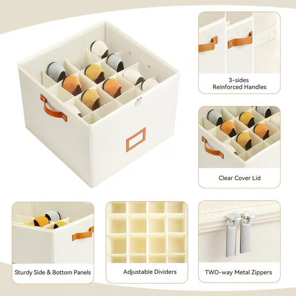 Foldable shoe box made of fabric with lid | Bowlift