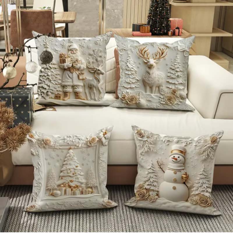 BowLift | CozyKerst 4-piece cushion cover set – warm holiday decoration for home and living room