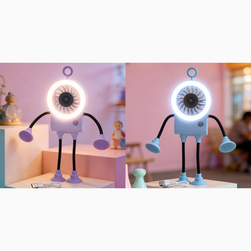 Flexible Robot Desk Fan with LED Light | Bowlift