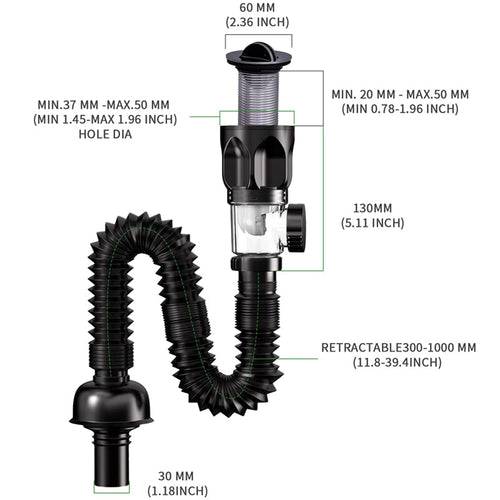 Telescope drain pipe with odor trap | Bowlift