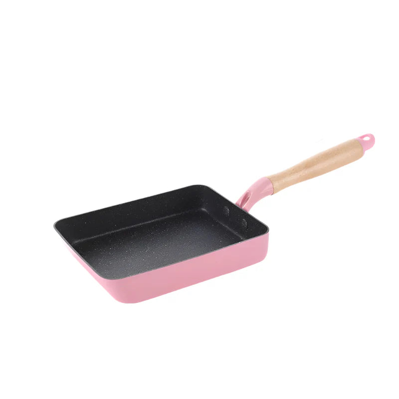 Square Maifan Stone Non Stick Frying Pan with Wooden Handle Cookware | Bowlift