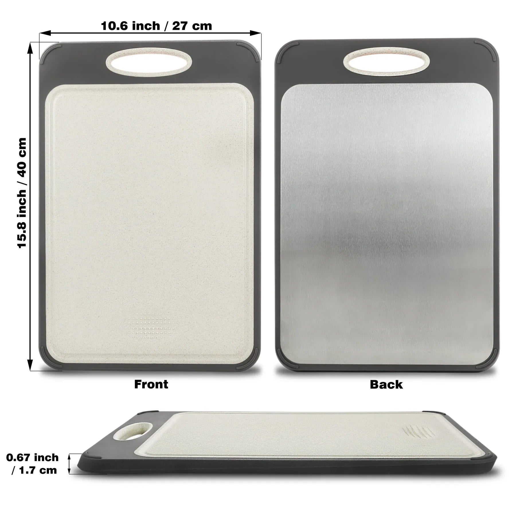 BowLift | Hygienic stainless steel cutting board with non-slip handle for precise cutting