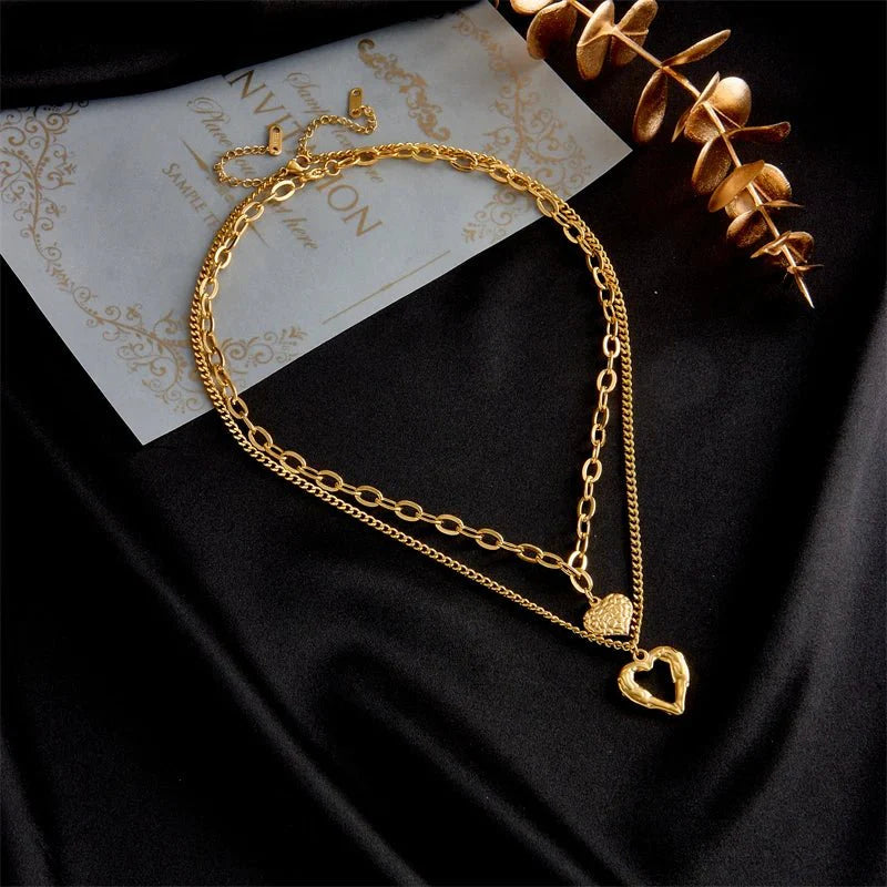 BowLift | Stacked Golden Heart Contrast Necklaces