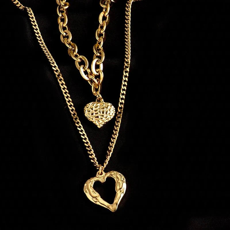 BowLift | Stacked Golden Heart Contrast Necklaces