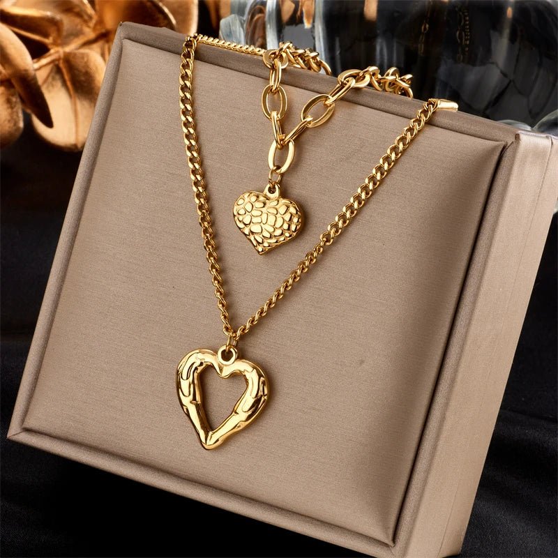 BowLift | Stacked Golden Heart Contrast Necklaces
