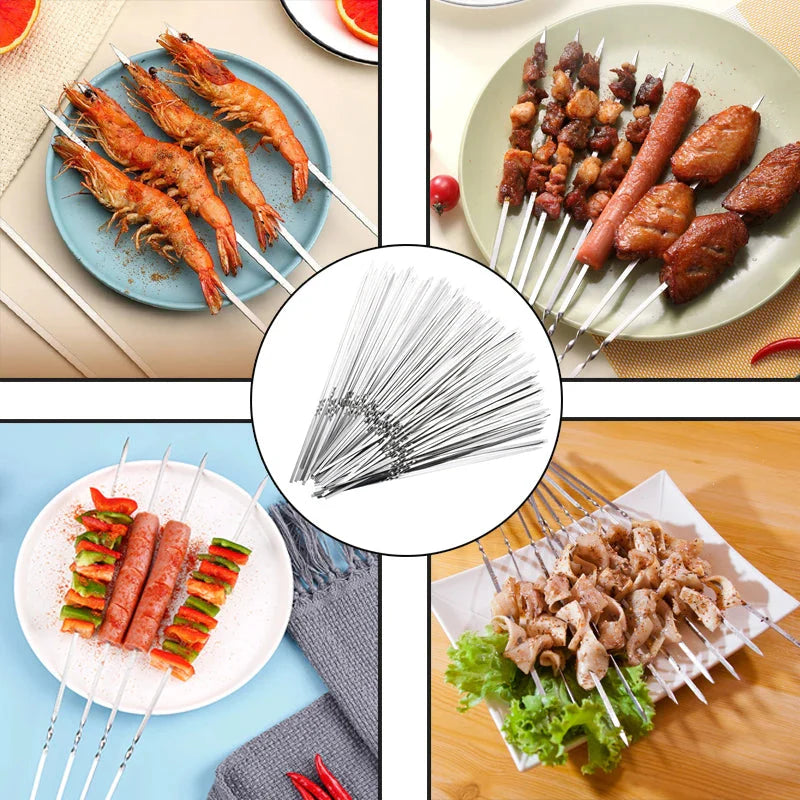 Stainless Steel Barbecue Skewer Reusable BBQ Skewers Iron Stick | Bowlift