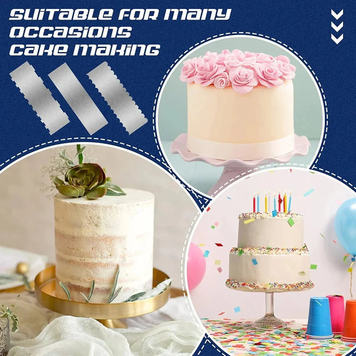 Stainless Steel Cake Scraper Double-Sided Patterned Pastry Decorating | Bowlift