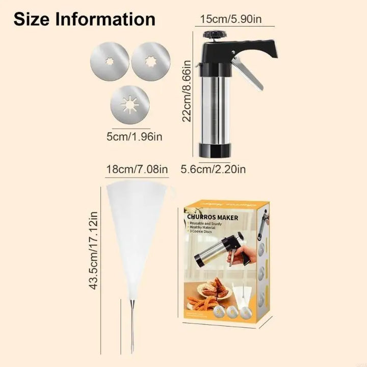 Stainless Steel Churro Maker Cookie Press and Cake Decorating Tool | Bowlift