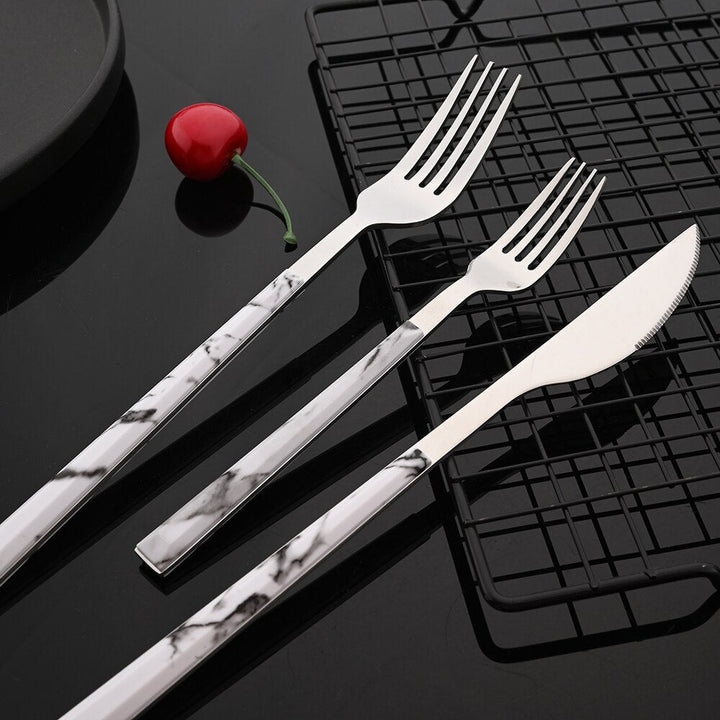 Stainless Steel Cutlery Set Imitation Marble Handle Tableware | Bowlift
