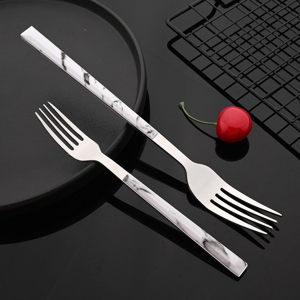 Stainless Steel Cutlery Set Imitation Marble Handle Tableware | Bowlift