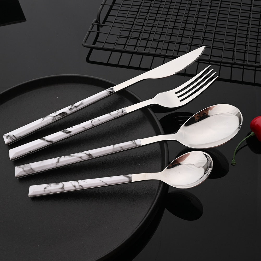 Stainless Steel Cutlery Set Imitation Marble Handle Tableware | Bowlift