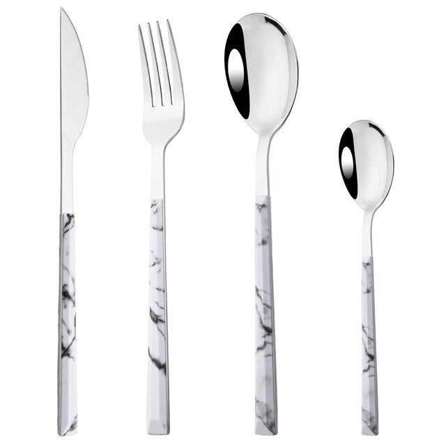 Stainless Steel Cutlery Set Imitation Marble Handle Tableware | Bowlift