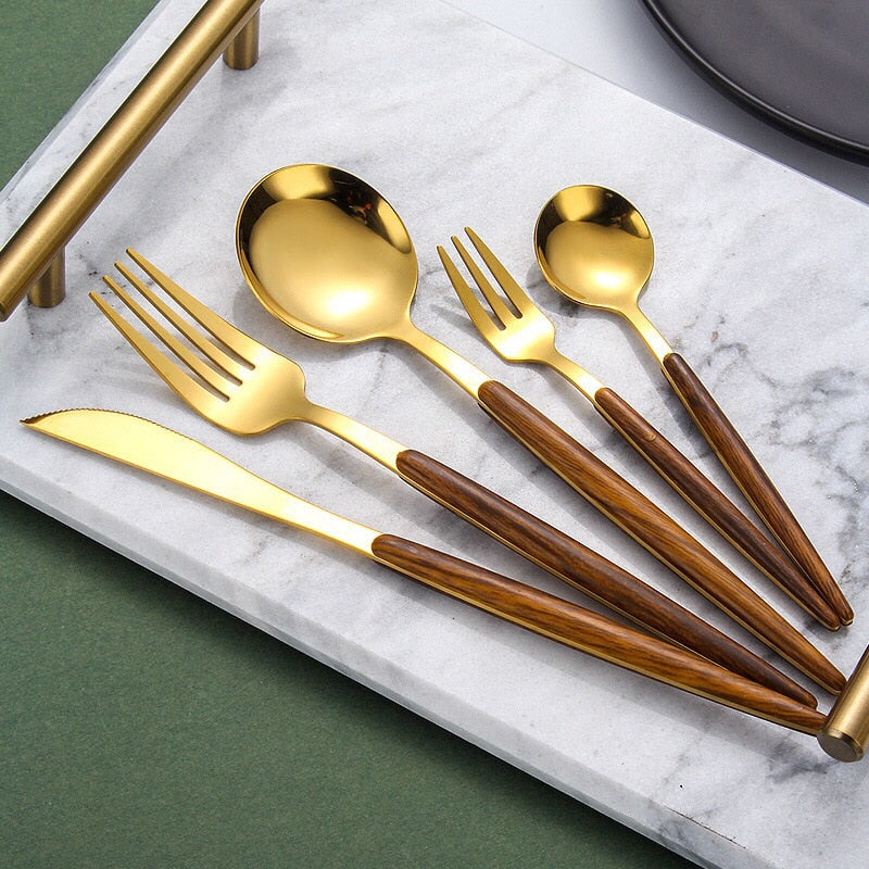 BowLift | Stainless Steel Cutlery Set with Wooden Handle - WoodCraft