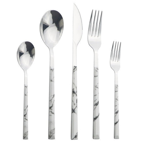 Stainless Steel Dinnerware Set Imitation Wood Marble Handle Set | Bowlift