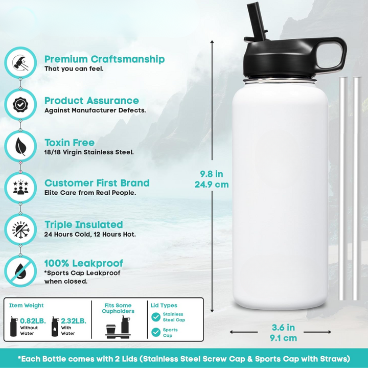 BowLift | Stainless Steel Insulated Water Bottle with Straw - For Cold & Hot Drinks