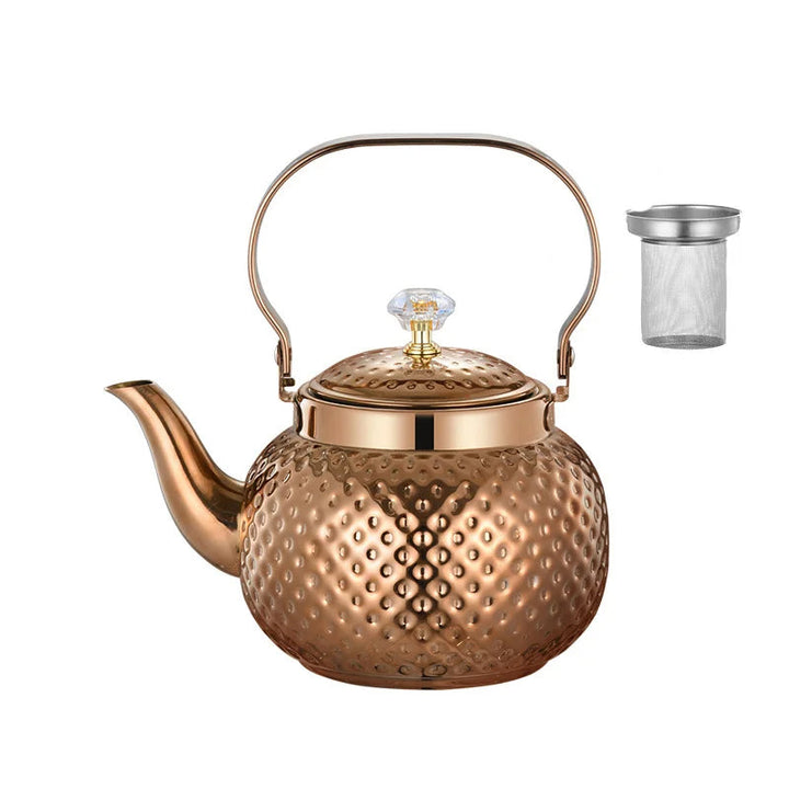 Stainless Steel Kettle Hammered Spherical Tea Pot with Strainer Tea Kettles | Bowlift