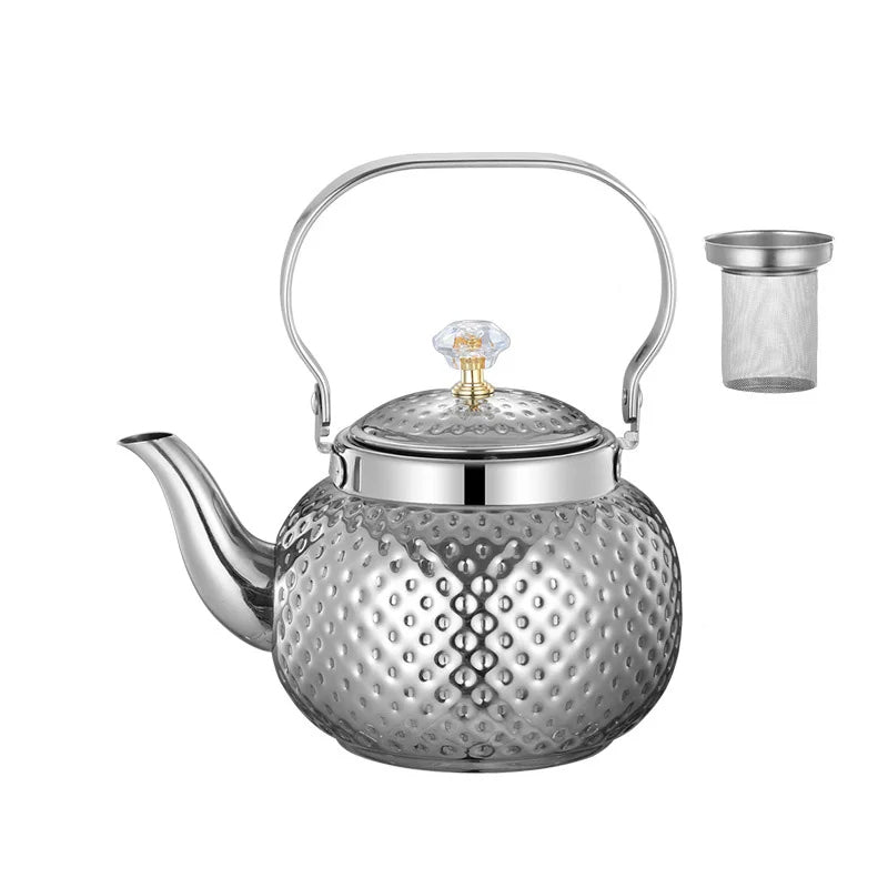 Stainless Steel Kettle Hammered Spherical Tea Pot with Strainer Tea Kettles | Bowlift