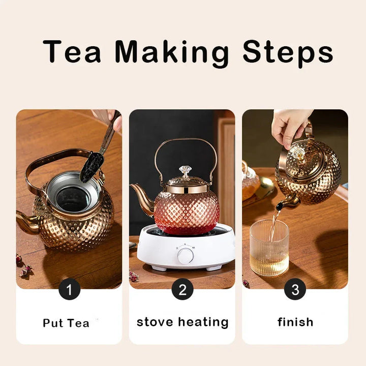 Stainless Steel Kettle Hammered Spherical Tea Pot with Strainer Tea Kettles | Bowlift