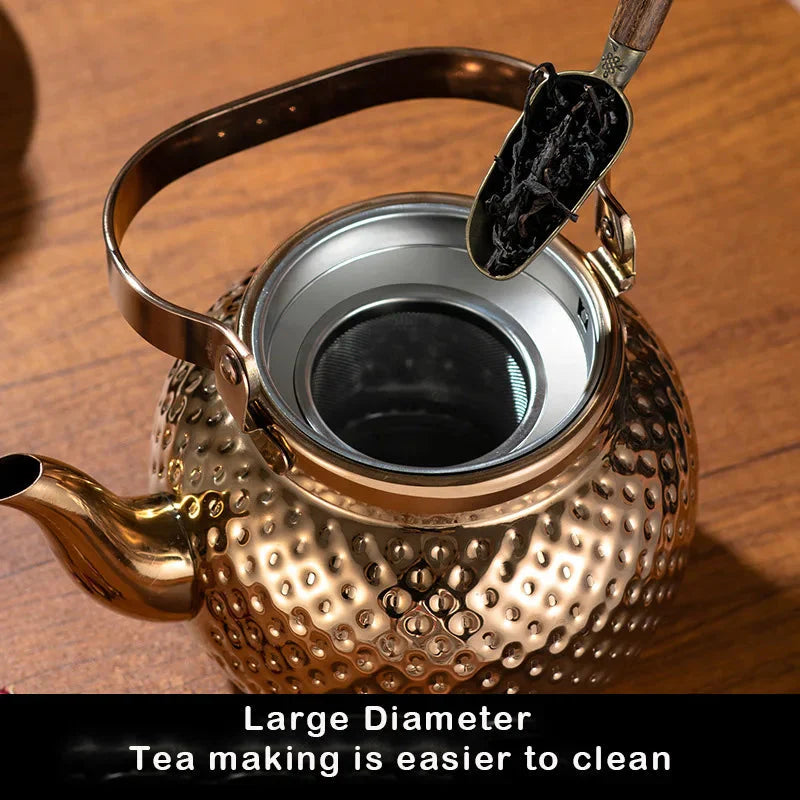 Stainless Steel Kettle Hammered Spherical Tea Pot with Strainer Tea Kettles | Bowlift