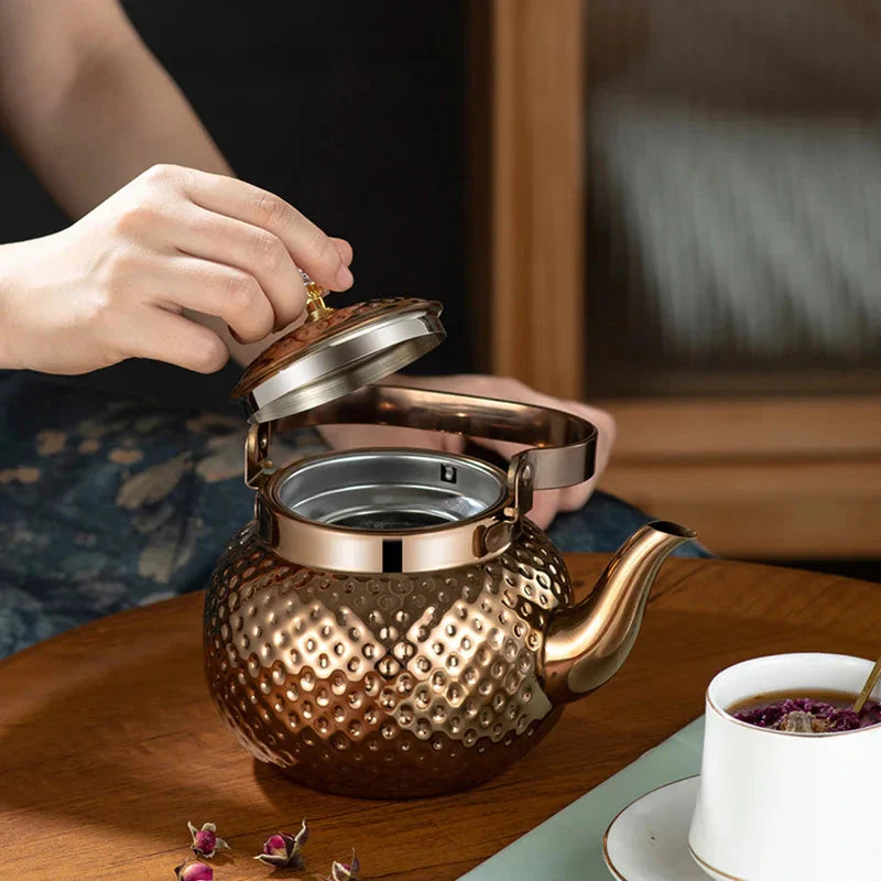 Stainless Steel Kettle Hammered Spherical Tea Pot with Strainer Tea Kettles | Bowlift