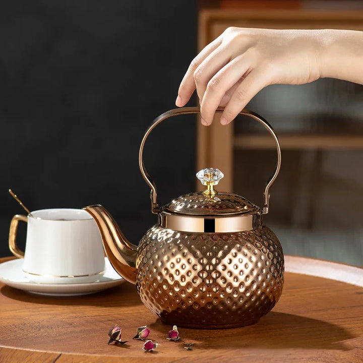 Stainless Steel Kettle Hammered Spherical Tea Pot with Strainer Tea Kettles | Bowlift