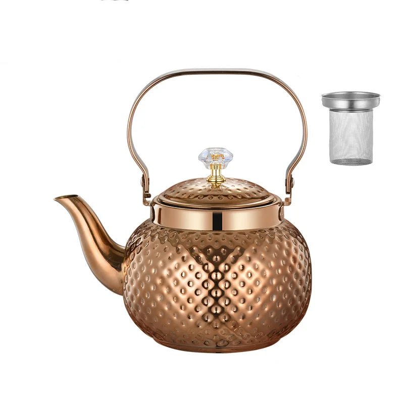 Stainless Steel Kettle Hammered Spherical Tea Pot with Strainer Tea Kettles | Bowlift