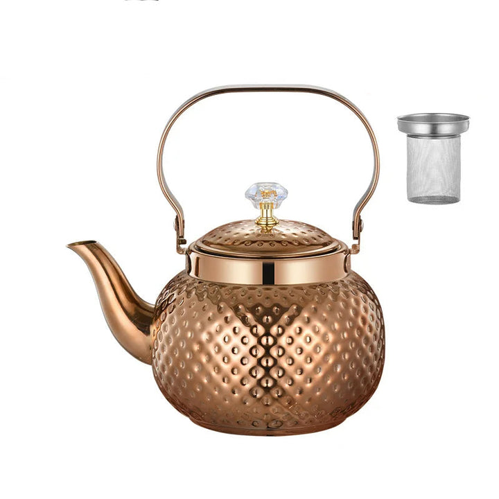 Stainless Steel Kettle Hammered Spherical Tea Pot with Strainer Tea Kettles | Bowlift