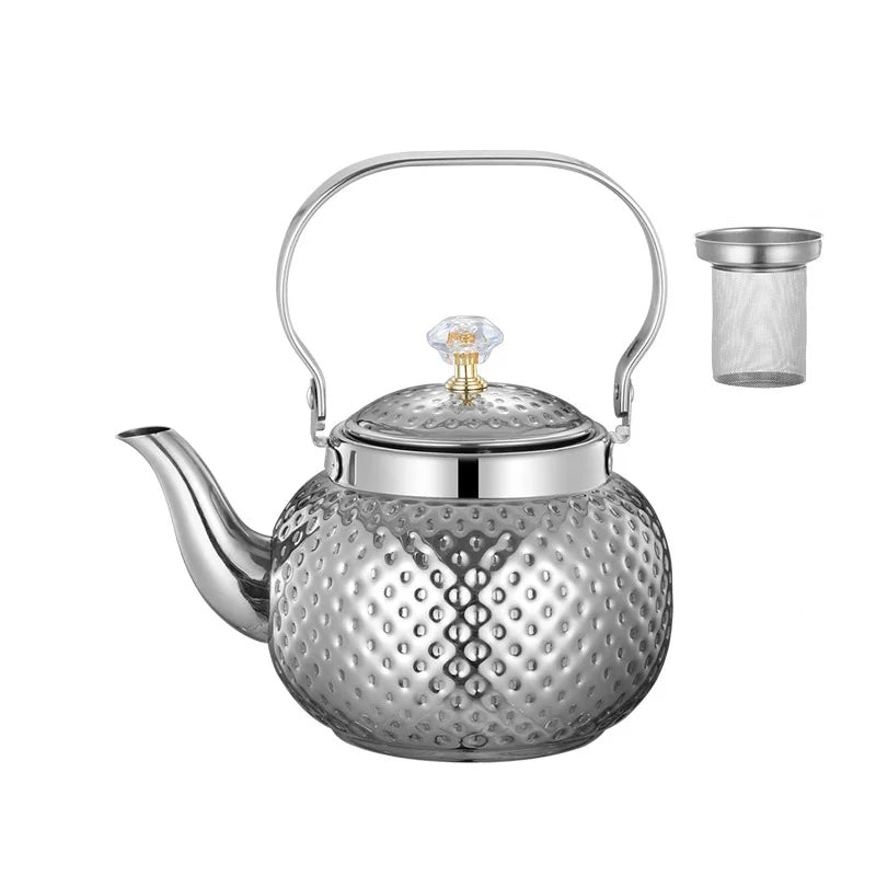 Stainless Steel Kettle Hammered Spherical Tea Pot with Strainer Tea Kettles | Bowlift