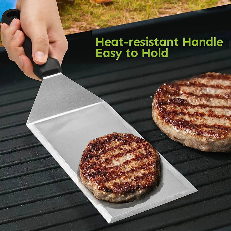Stainless Steel Long Grill Spatula with Cutting Edges Scraper Tool | Bowlift