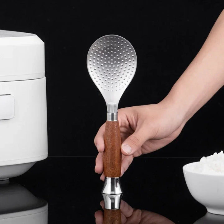 Stainless Steel Rice Scoop with Wooden Handle Non-Stick Rice Spatula | Bowlift