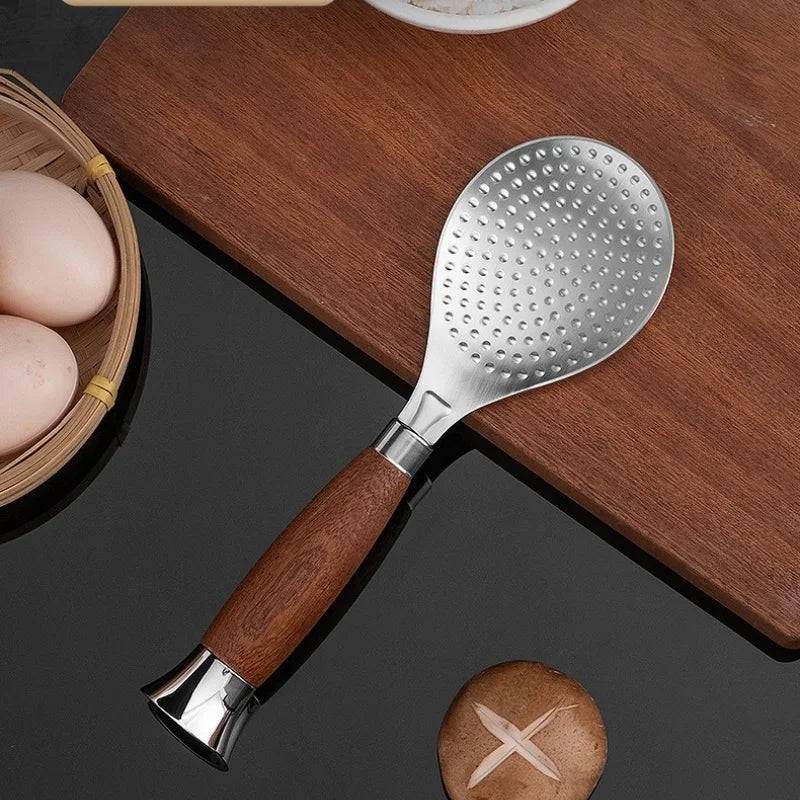 Stainless Steel Rice Scoop with Wooden Handle Non-Stick Rice Spatula | Bowlift