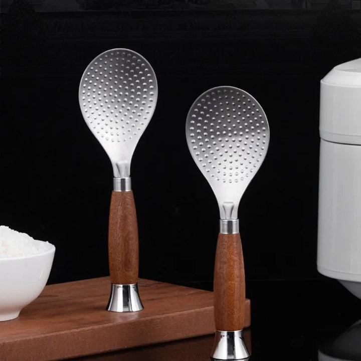 Stainless Steel Rice Scoop with Wooden Handle Non-Stick Rice Spatula | Bowlift