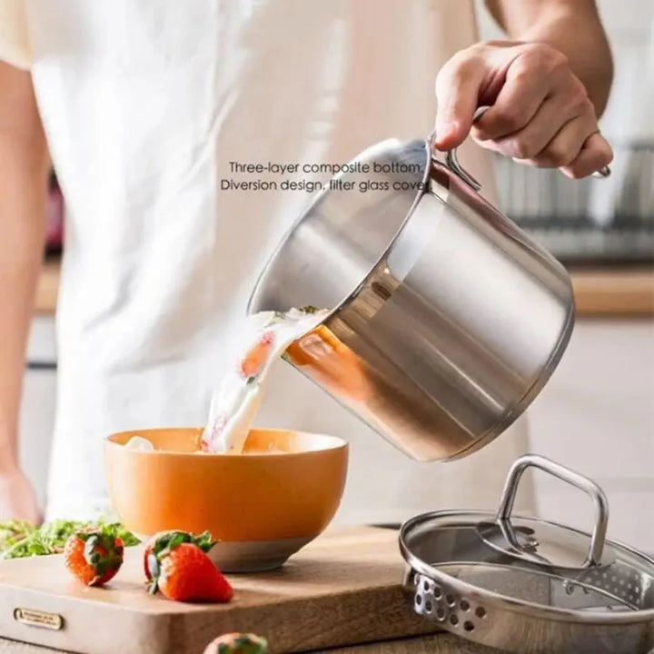Stainless Steel Saucepan with Glass Lid Multi Purpose Cooking Pot | Bowlift