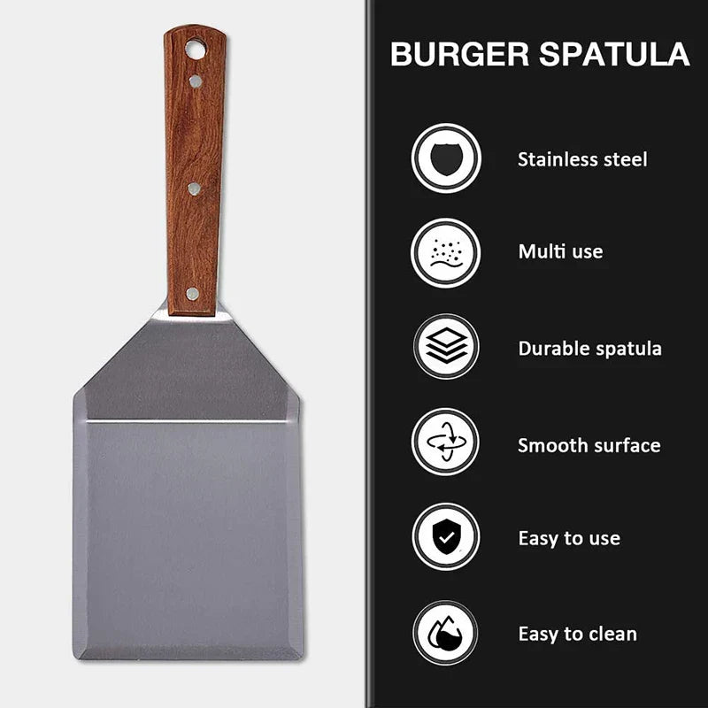 Stainless Steel Spatula Scraper with Wooden Handle Grill Flipper | Bowlift