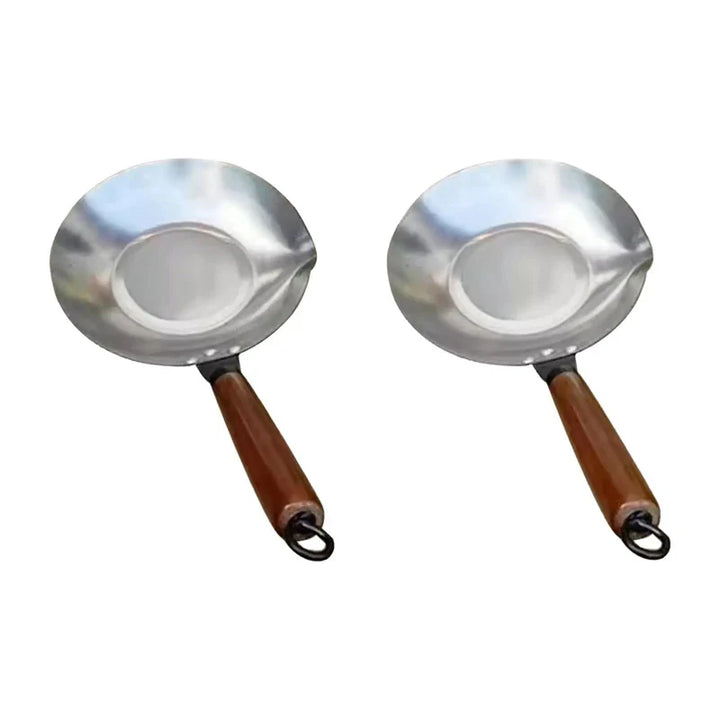 Stainless Steel Sugar Melting Pan Wok with Pour Spout Wooden Handle | Bowlift